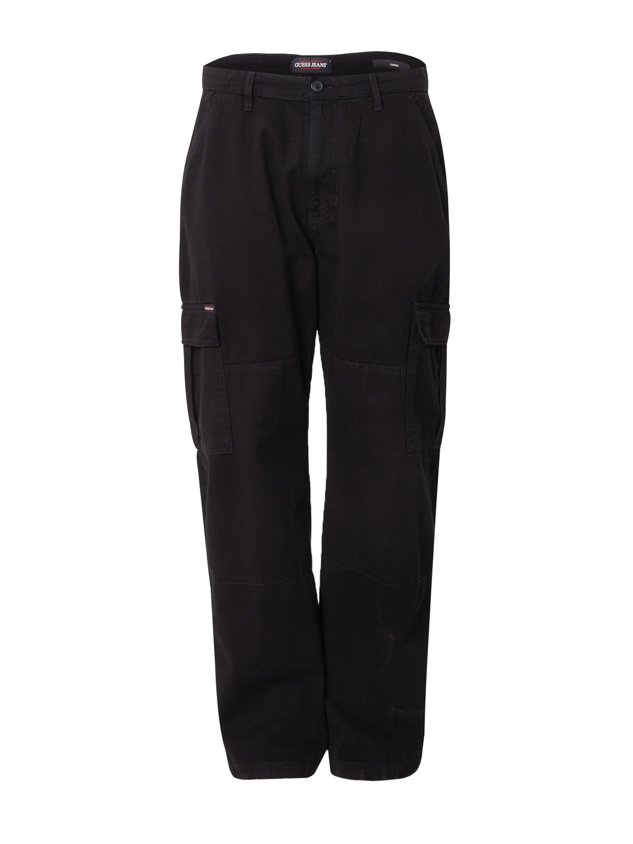 GUESS JEANS Loose fit Cargo trousers in Black: front