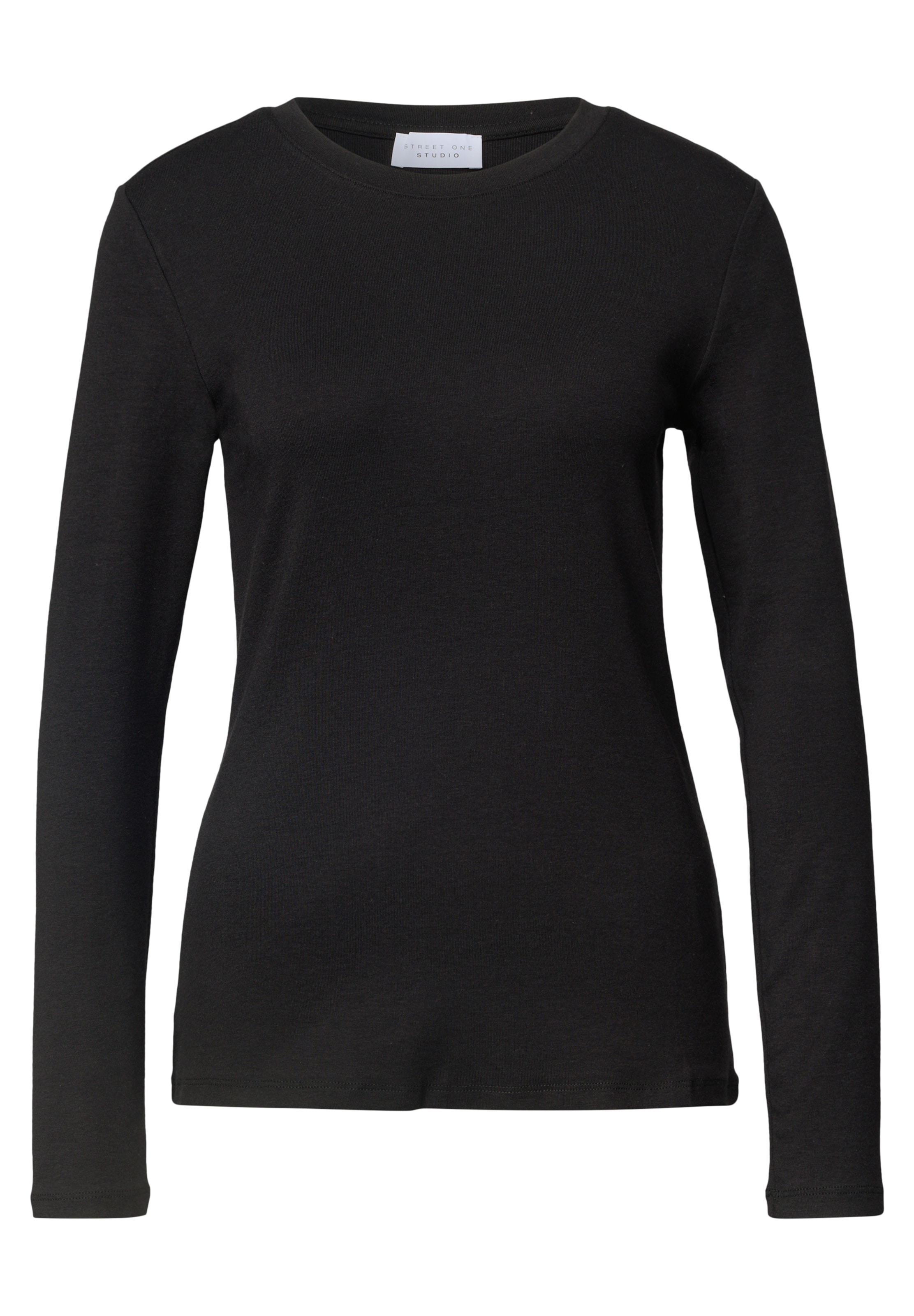 Street One Studio Basic Shirt in Unifarbe mit Rundhals in XS in schwarz, Produktansicht