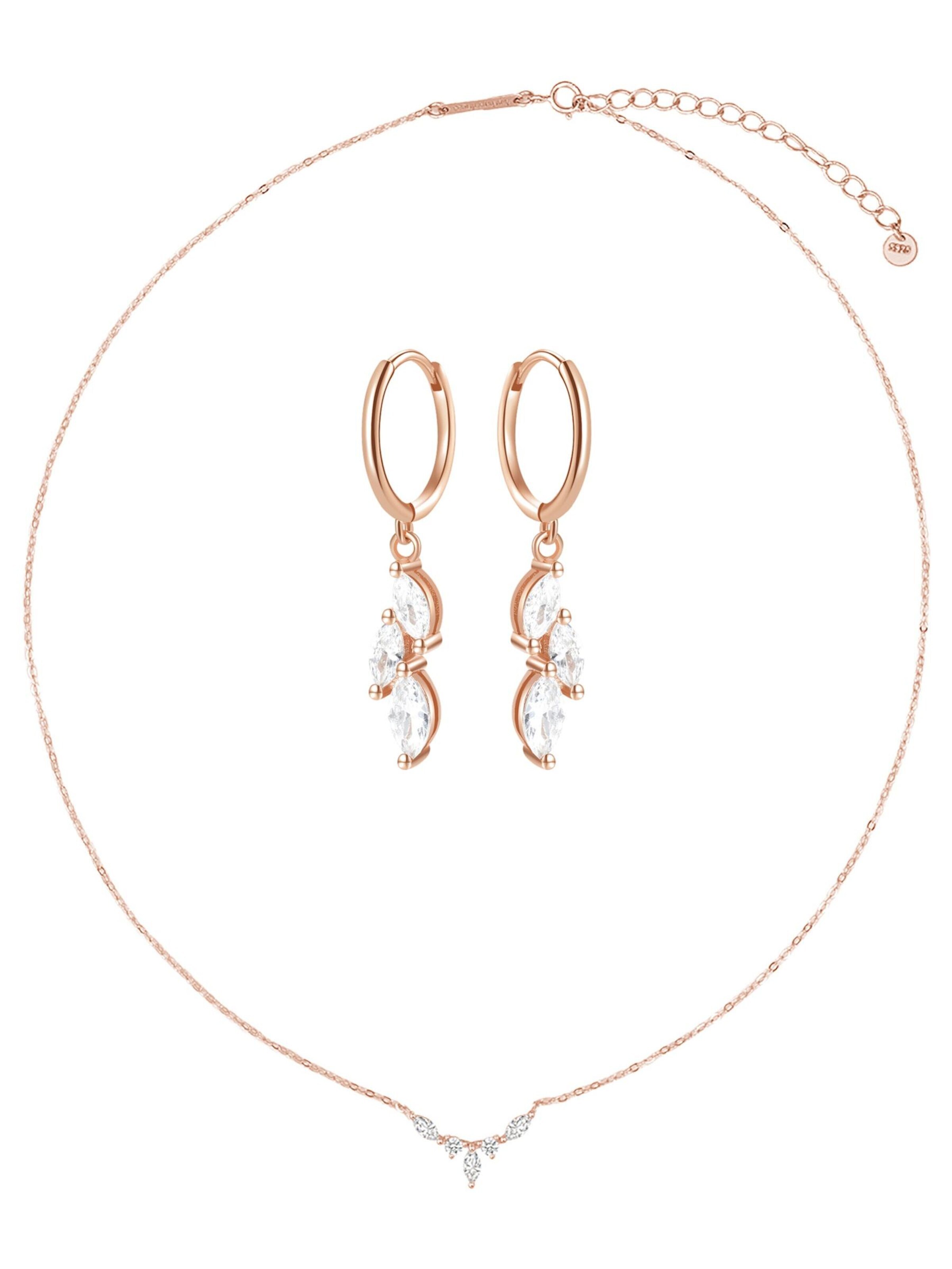 Hey Happiness Sieraden set 'Gemstone Crown Necklace & Cluster Huggie Earrings' in Goud