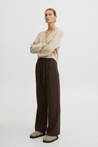 ICHI Loose fit Pleat-Front Pants in Brown