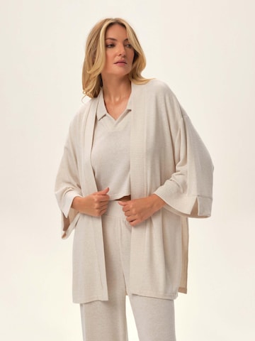 ESOTIQ - Albornoz corto 'Jersey-Hausmantel in Midilänge mit offener Front Jen L/XL' en beige