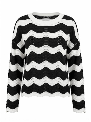 ARACH&CLOZ Pullover 'Langarmshirt Damen Sommer Top One-Shoulder Leinenoptik Gestreift für Sommer & Urlaub'‌‌‌‌ in Schwarz: Vorderseite