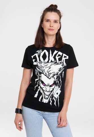 LOGOSHIRT Shirt 'DC Comics - Joker' in Zwart: voorkant