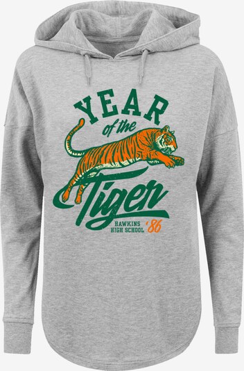 F4NT4STIC Sweatshirt 'Stranger Things Hawkins Year of The Tiger 86 Netflix TV Series' in graumeliert / dunkelgrün / orange, Produktansicht