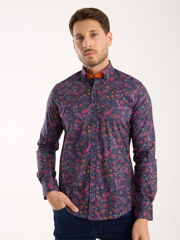 Slim fit Camicia business 'Donatello Iconic Poplin Stretch Man Shirt Blue Pink' di 7Camicie in blu: frontale