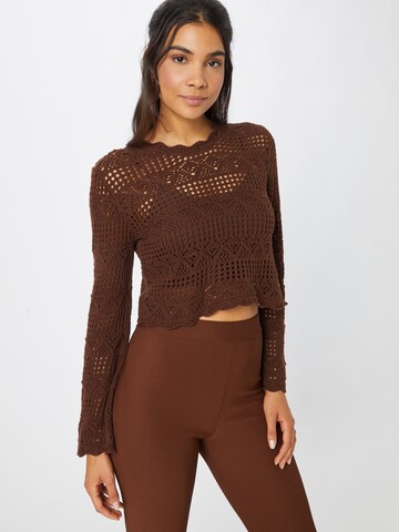 Monki crochet long sleeve top in brown