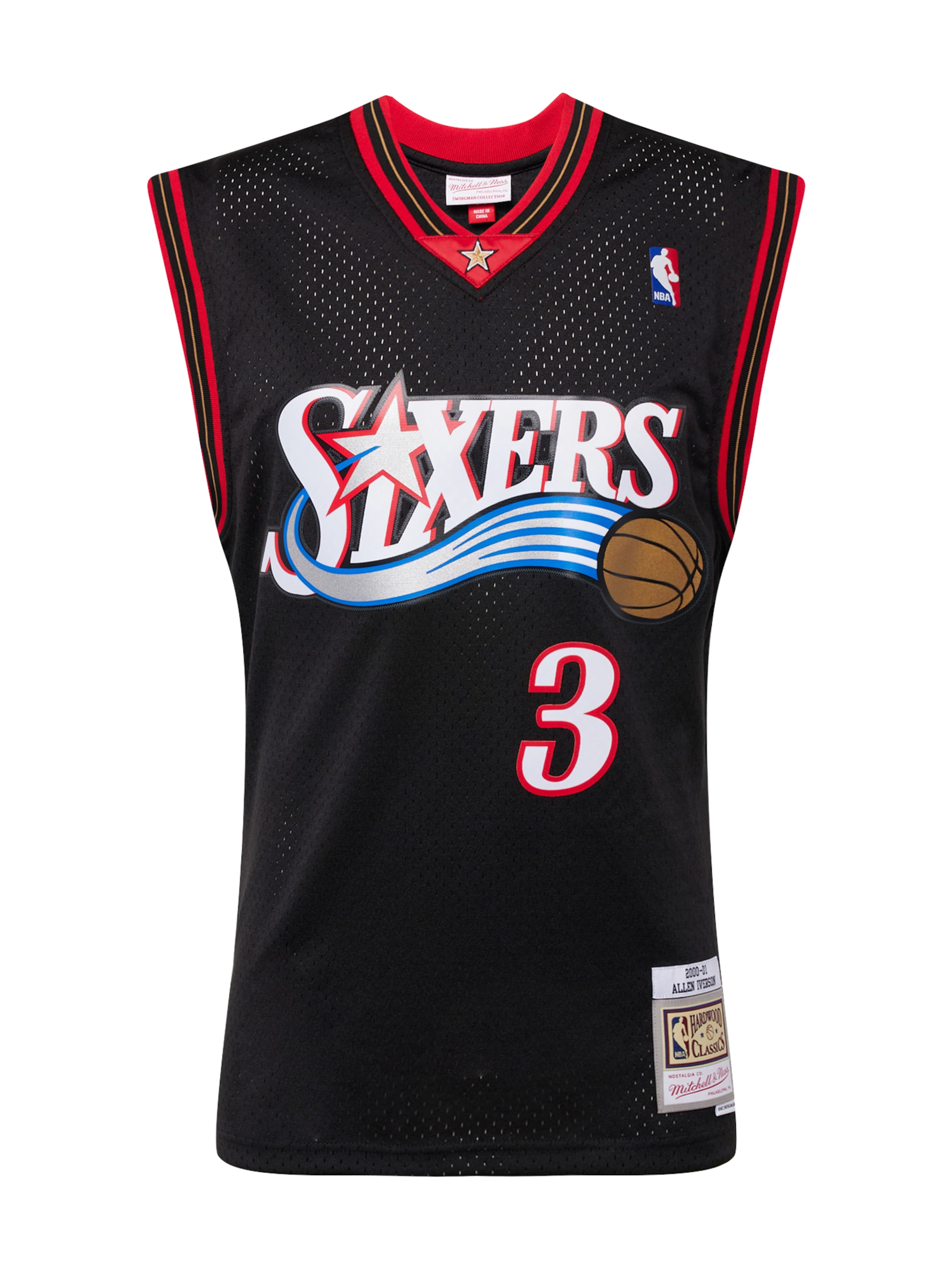Mitchell & Ness Μπλουζάκι 'Philadelphia 76ers Allen Iverson' σε μαύρο: μπροστά