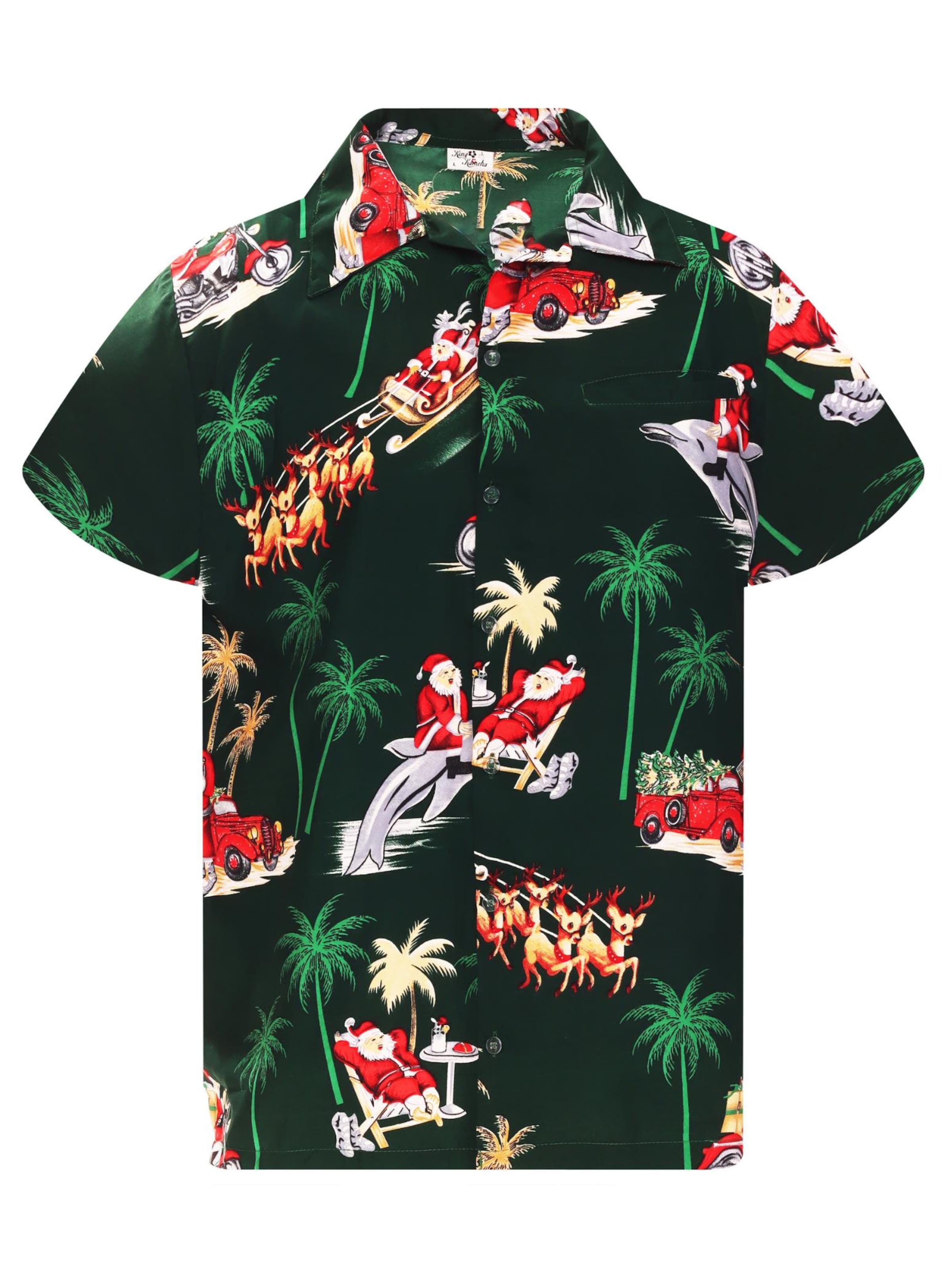 King Kameha Regular Fit Hemd 'Christmas Dolphin Santa'‌‌ in Grün: Vorderseite