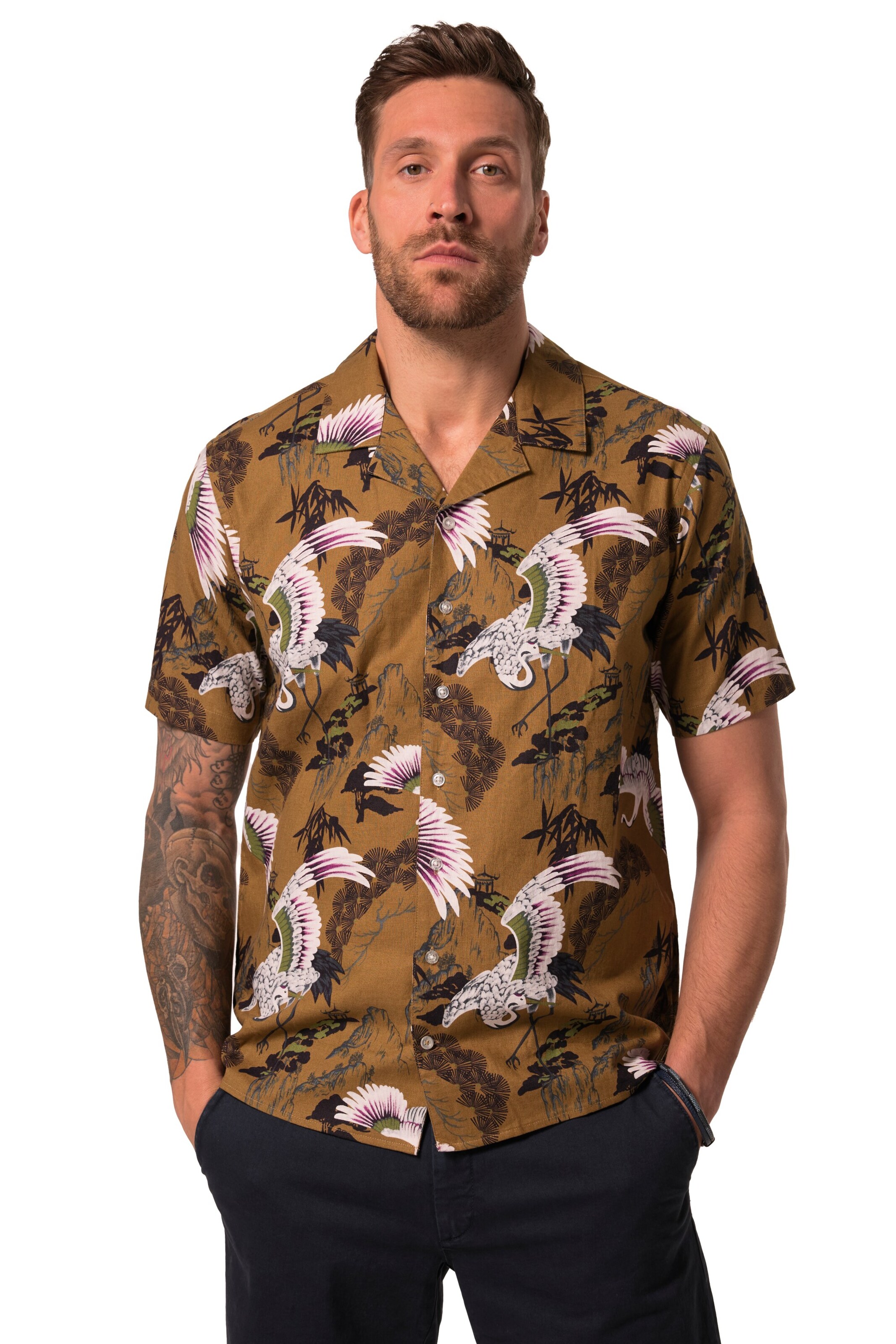 JP1880 Regular fit Overhemd in Bruin: voorkant