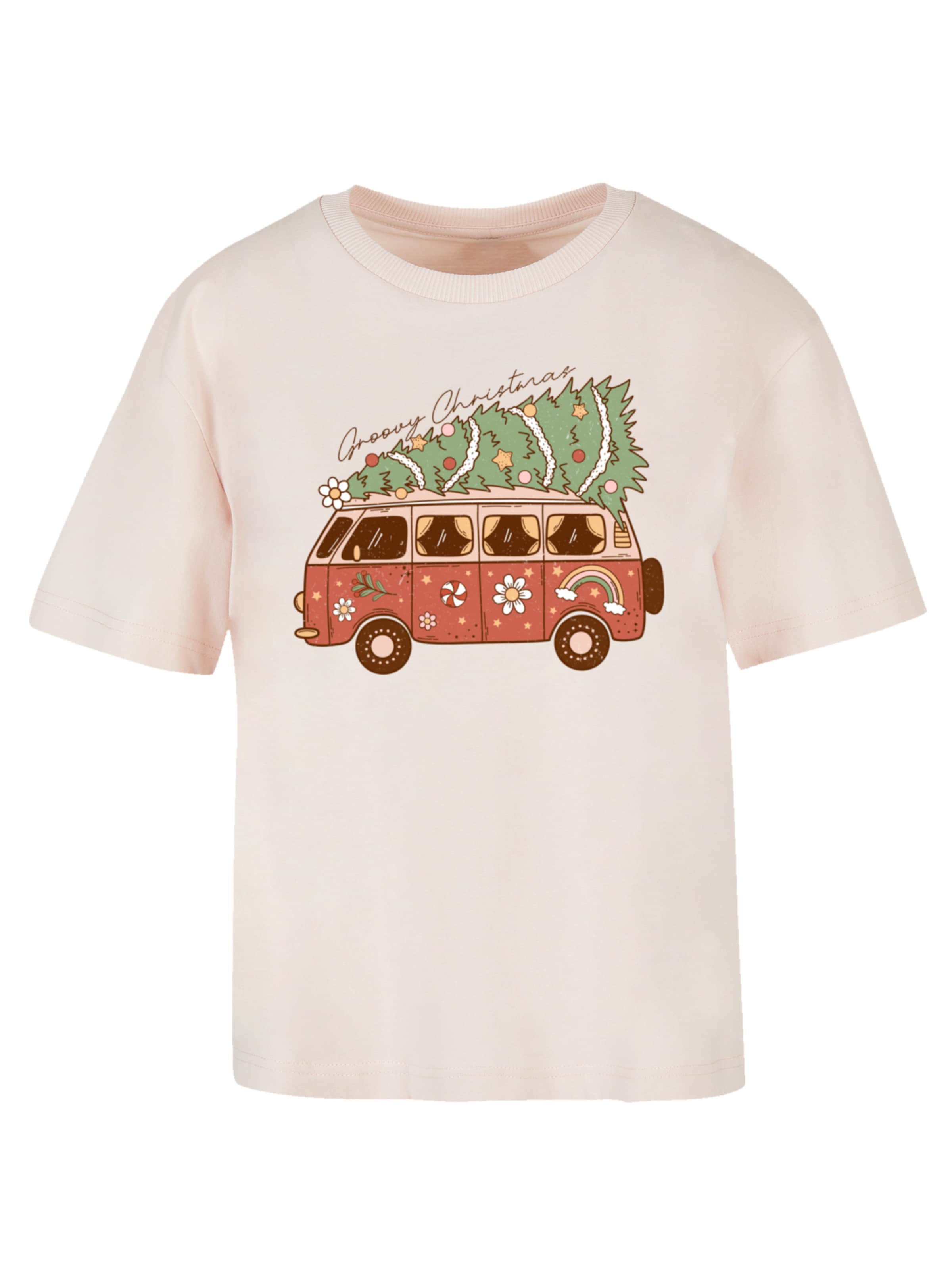 F4NT4STIC Shirt 'Groovy Christmas Camper Van' in Beige: Vorderseite