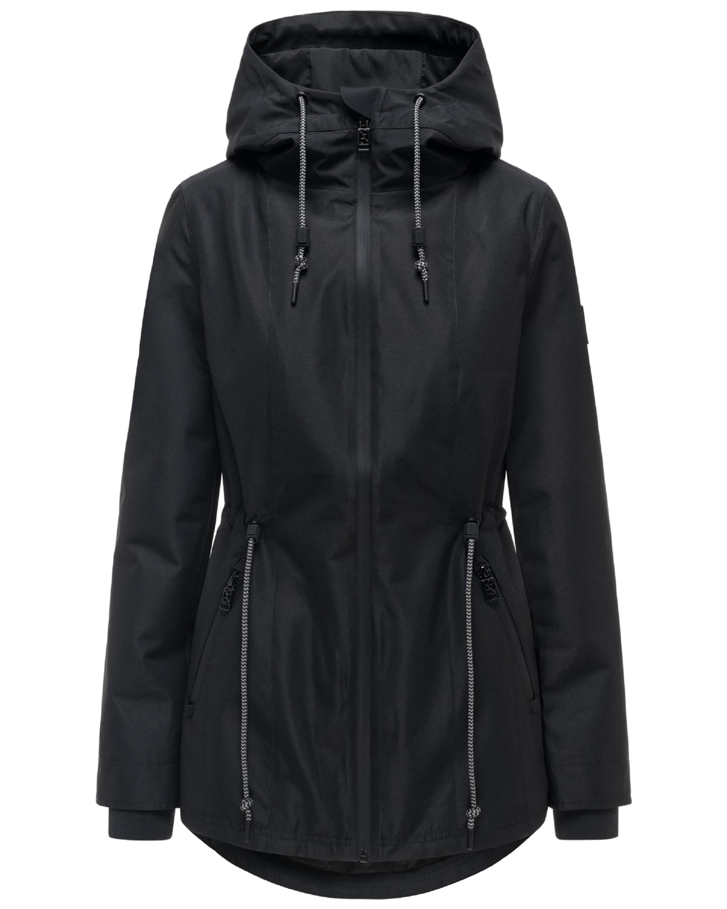 NAVAHOO Between-seasons parka 'Blumentanz 14' in Black: front