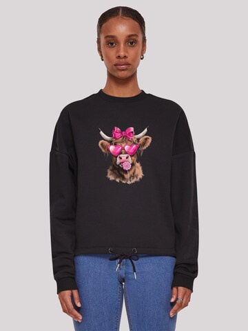 Sweat-shirt 'Highland Cow Valentinstag Sonnenbrille' F4NT4STIC en noir : devant