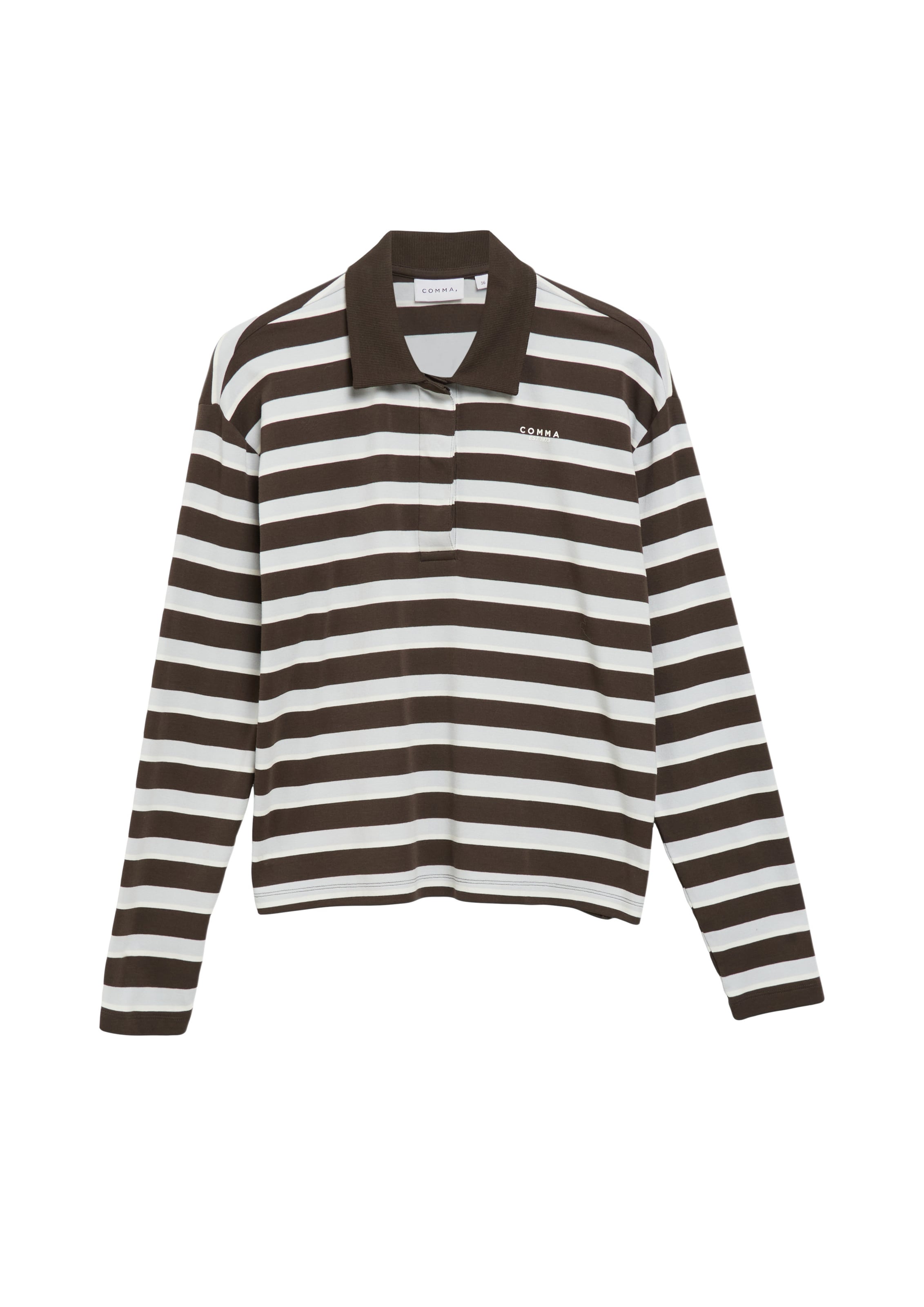 COMMA Shirt in S in de kleur Pastelblauw / Donkerbruin / Wit, Productweergave