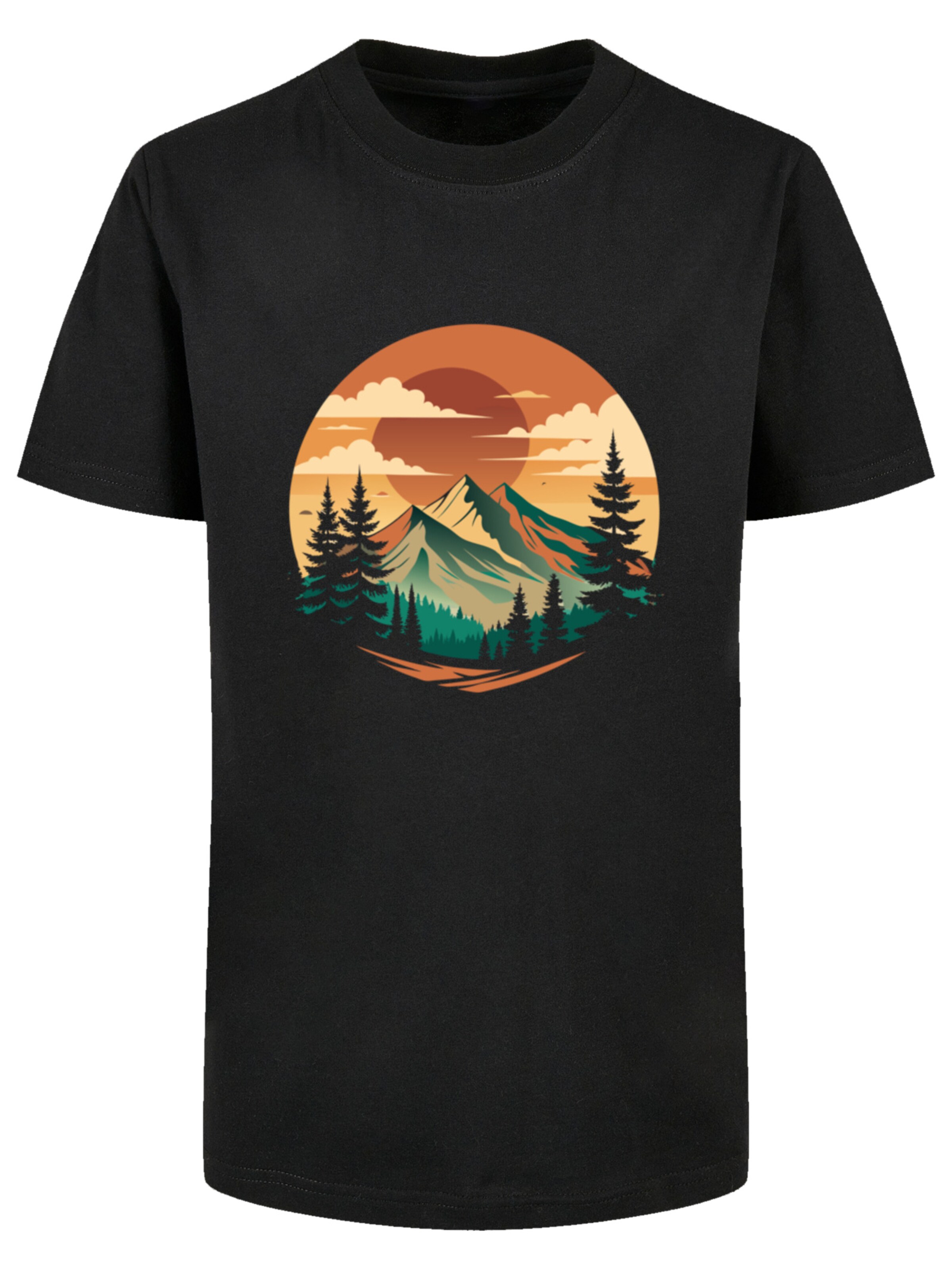 F4NT4STIC Shirt 'Sonnenuntergang Berglandschaft' in Zwart: voorkant