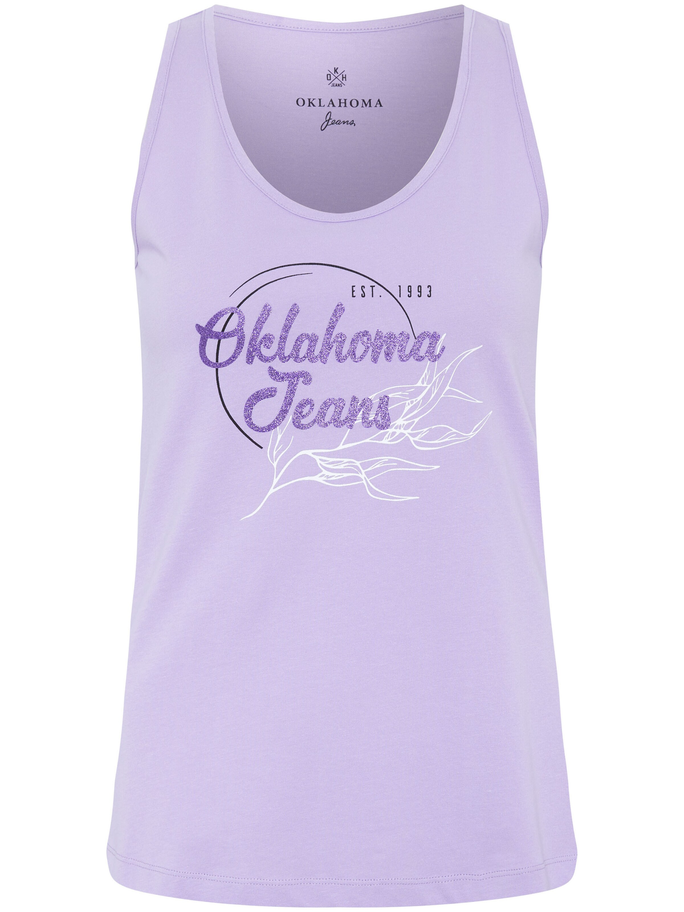Oklahoma Jeans Top ' mit Label- und Natur-Print ' in Purple: front