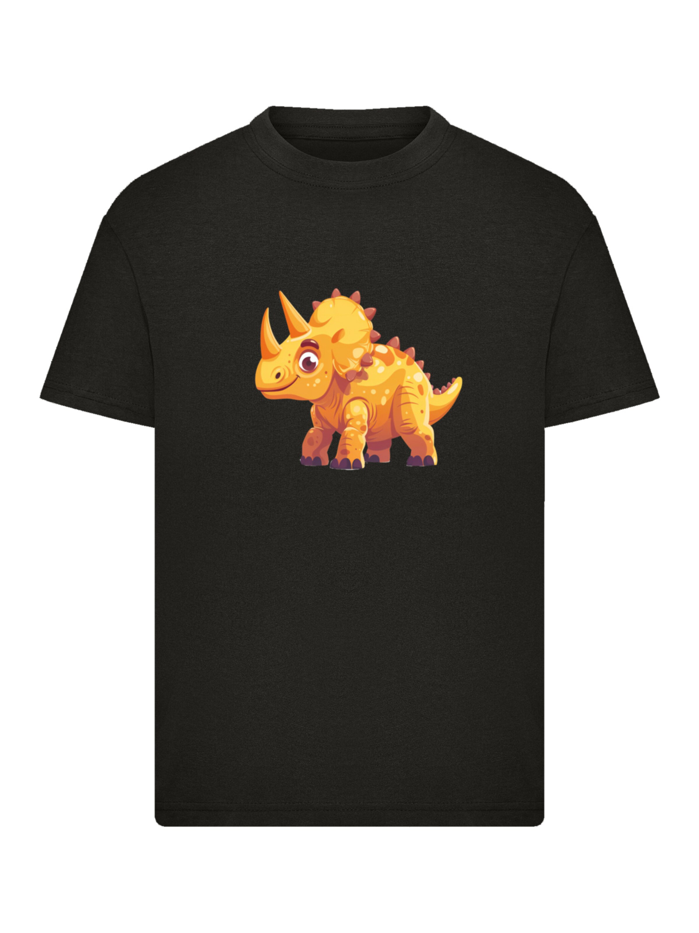 F4NT4STIC T-Shirt 'Süßer Triceratops Dinosaurier' in Schwarz: Vorderseite