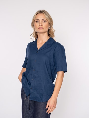 Thinking MU Bluzka 'Blue Night Hemp Jules Shirt Blue' w kolorze niebieski: przód