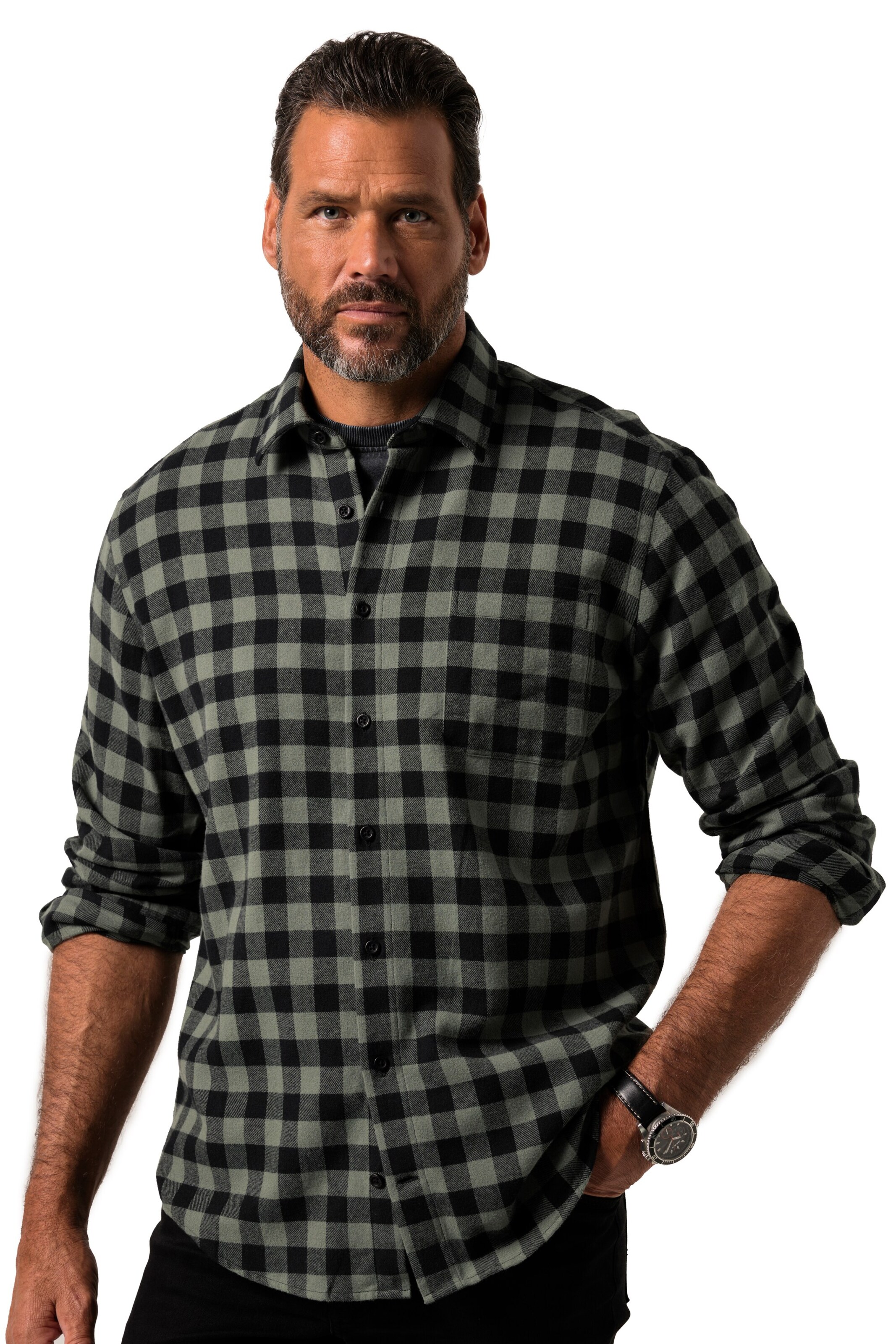 JP1880 Regular fit Overhemd in Groen: voorkant