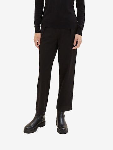 TOM TAILOR Regular Pleat-Front Pants in Black: front