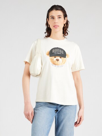 balts GUESS T-Krekls 'TEDDY BEAR HAT': no priekšpuses