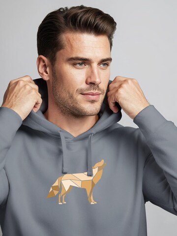 Neverless Sweatshirt 'Polygon Wolf Gelb' in Grey