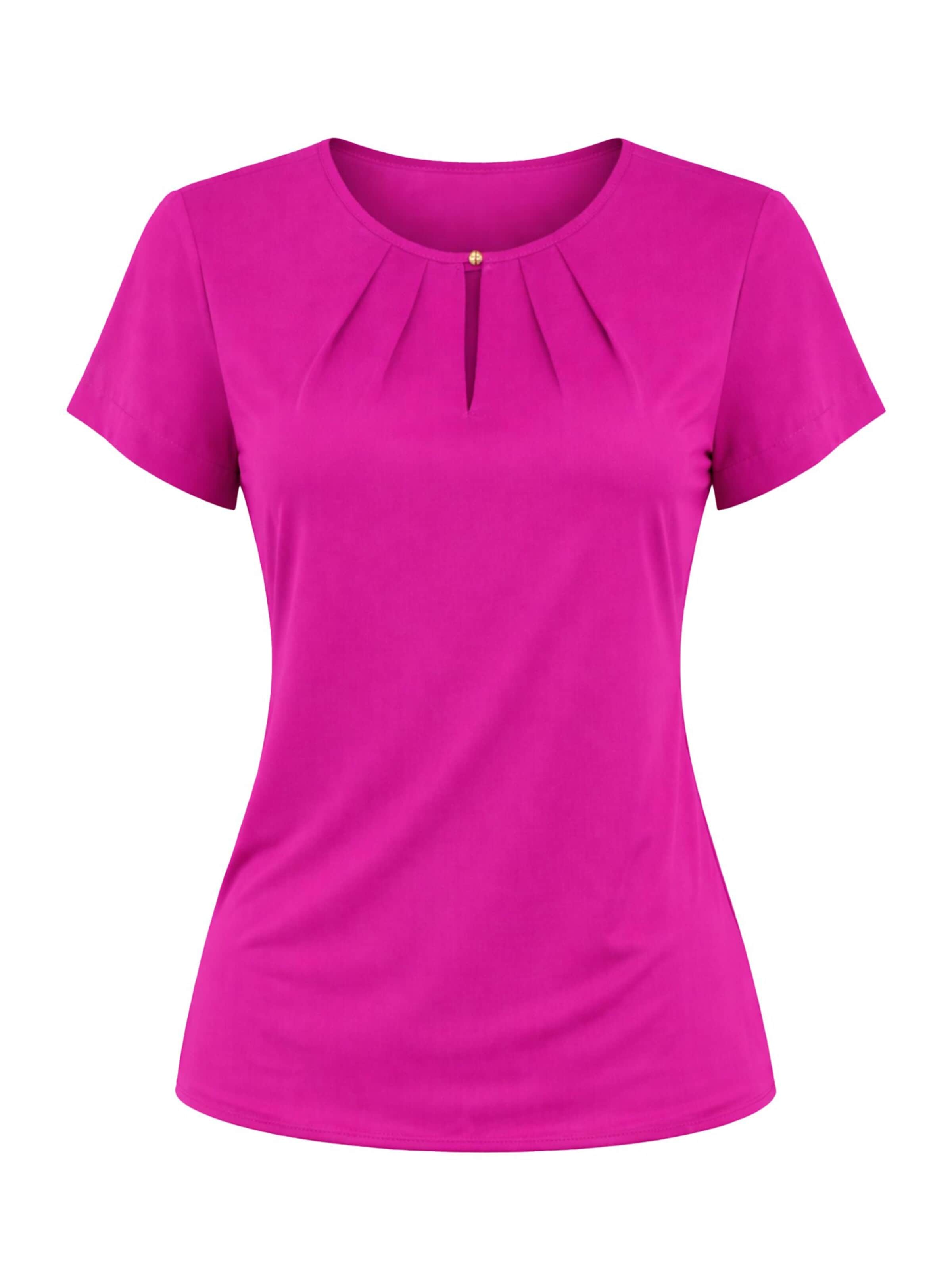 REGINA FASHION Blouse 'Short Sleeve Blouse with Pleated Neckline' in Pink: front