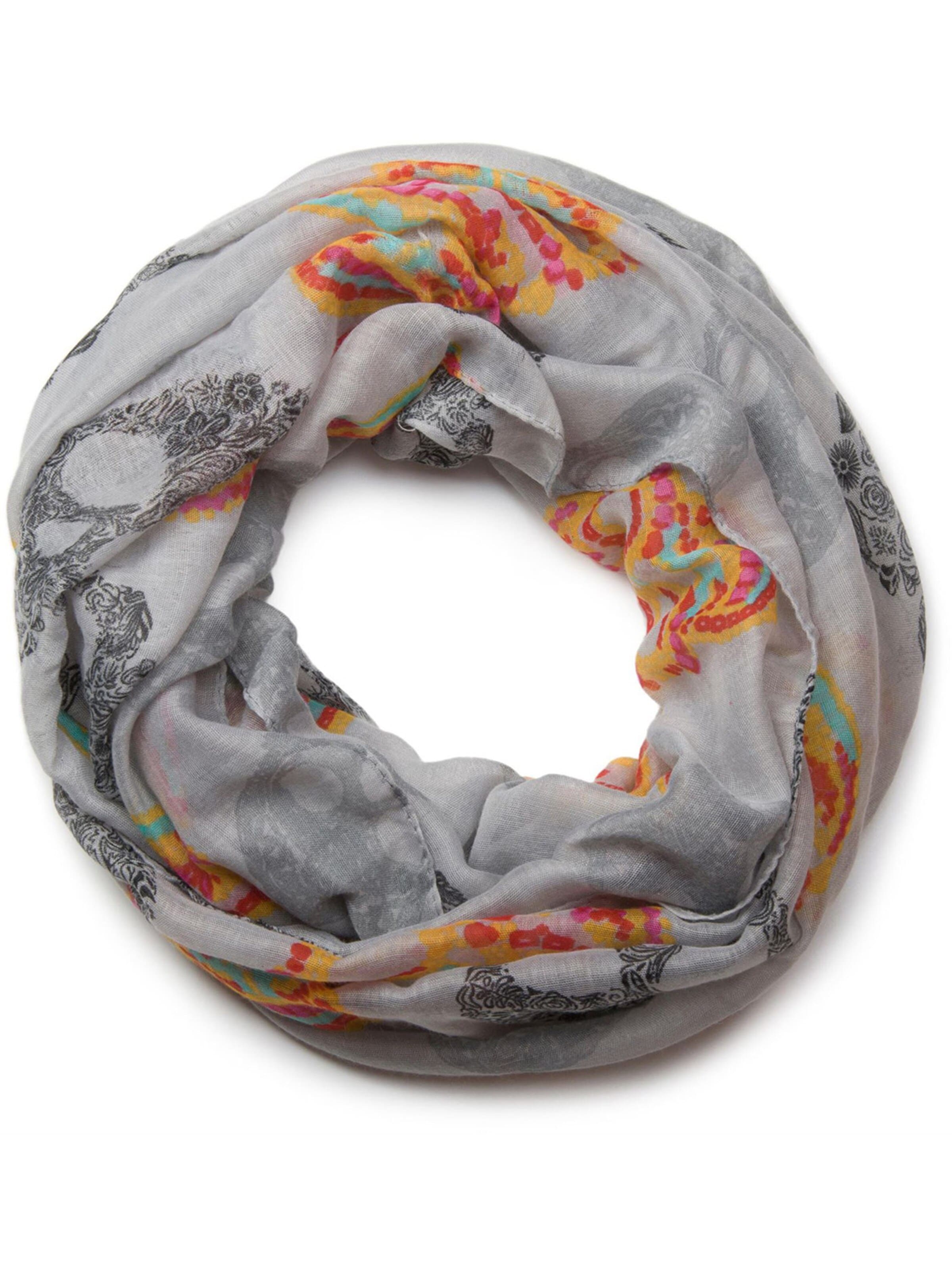 styleBREAKER Schlauchschal 'Loop mit Sugar Skull Totenkopf Print'‌‌‌ in Grau: Vorderseite