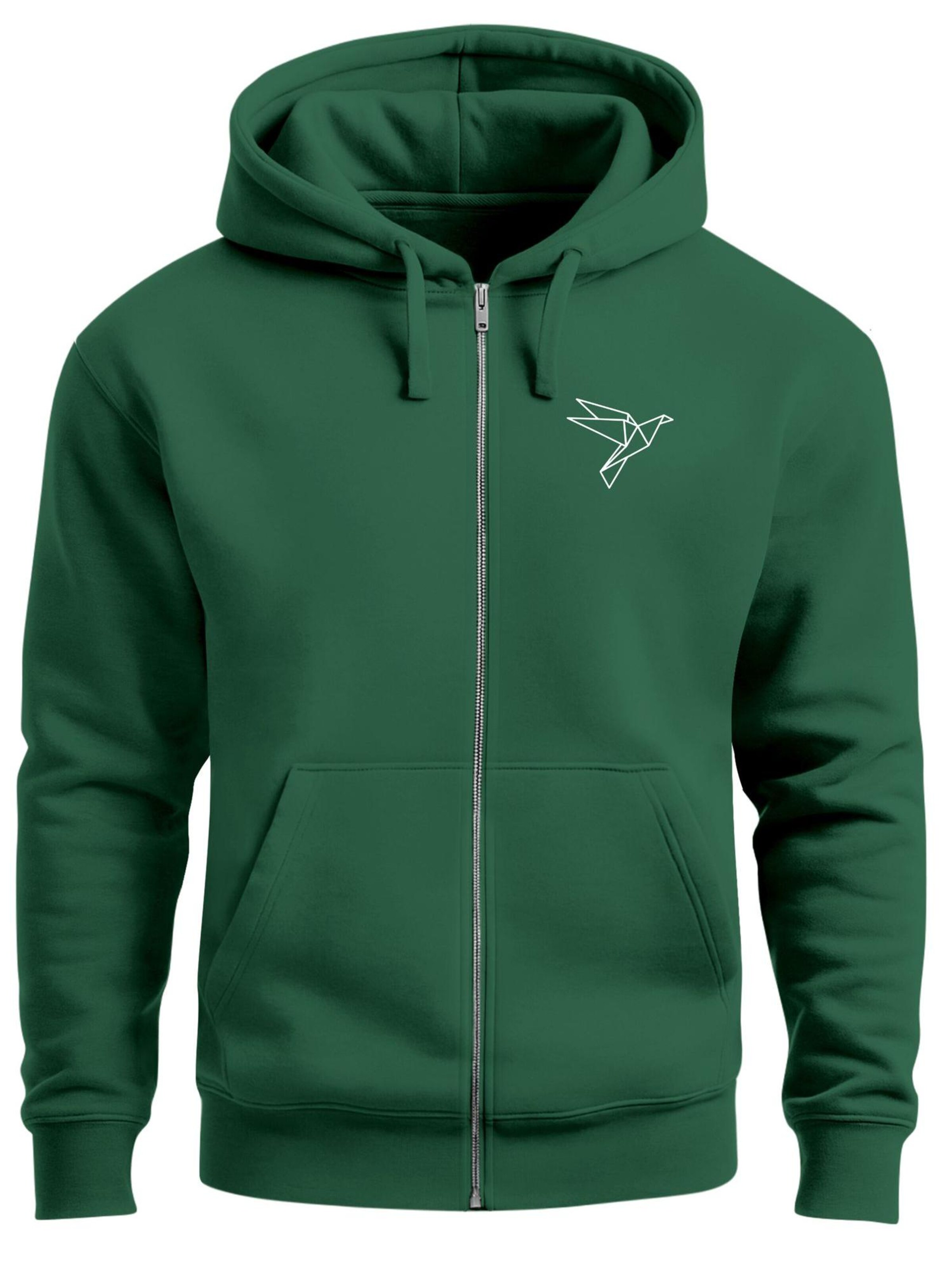 Neverless Zip-Up Hoodie 'Origami Vogel' in Green: front