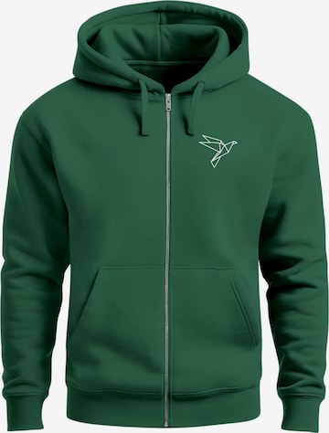 Neverless Zip-Up Hoodie 'Origami Vogel' in Green: front