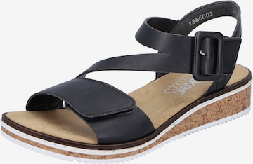 Rieker Strap Sandals in Black: front