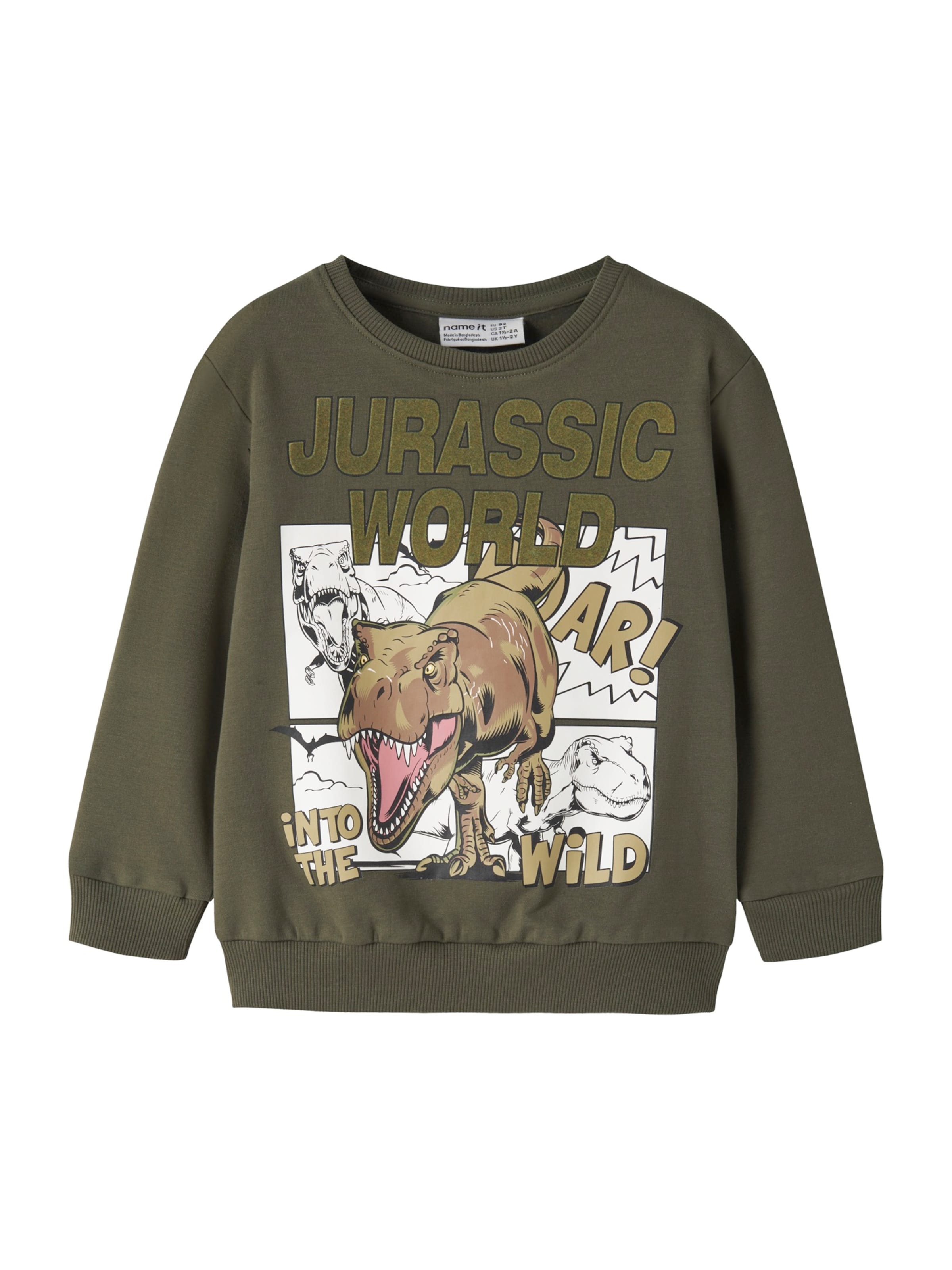 NAME IT Sweatshirt 'NMMOSH JURASSIC' i grön: framsida