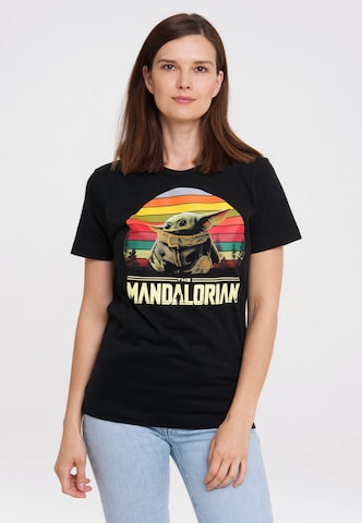 LOGOSHIRT Shirt 'Star Wars - Baby Yoda' in Zwart: voorkant