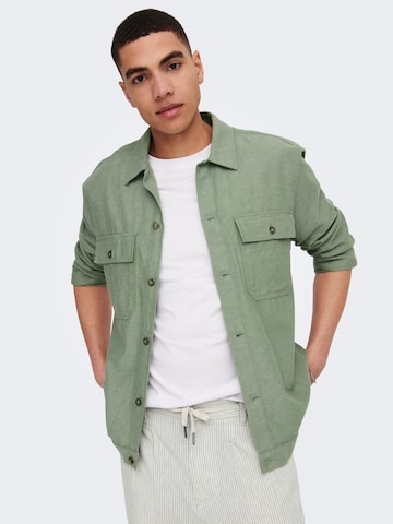 Only & Sons Regular fit Button Up Shirt 'Kennet' in Green