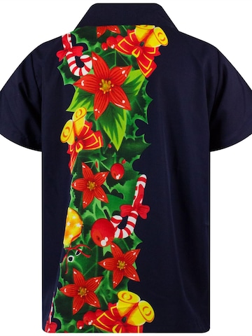King Kameha Regular fit Button Up Shirt 'Christmas Wedding' in Blue