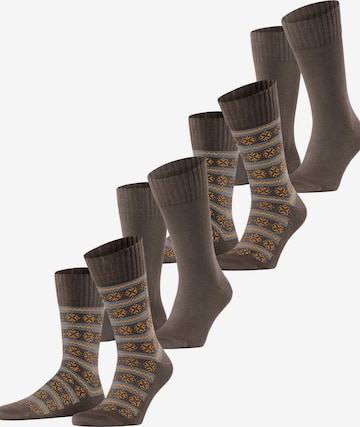 ESPRIT Socks 'Scandi Norwegian 4-Pack' in Brown: front
