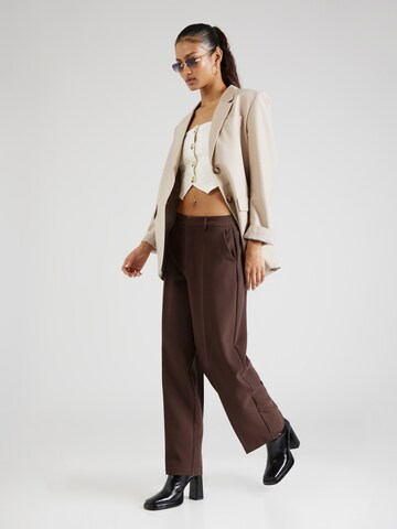 OBJECT Regular Trousers with creases 'Sigrid' in Brown