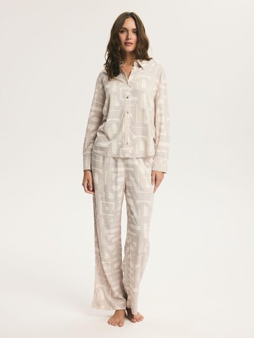 ESOTIQ Pajama 'Pyjama Set bequem weich Viskose langärmlig Hemdkragen Muster Mosaic' in Beige: front