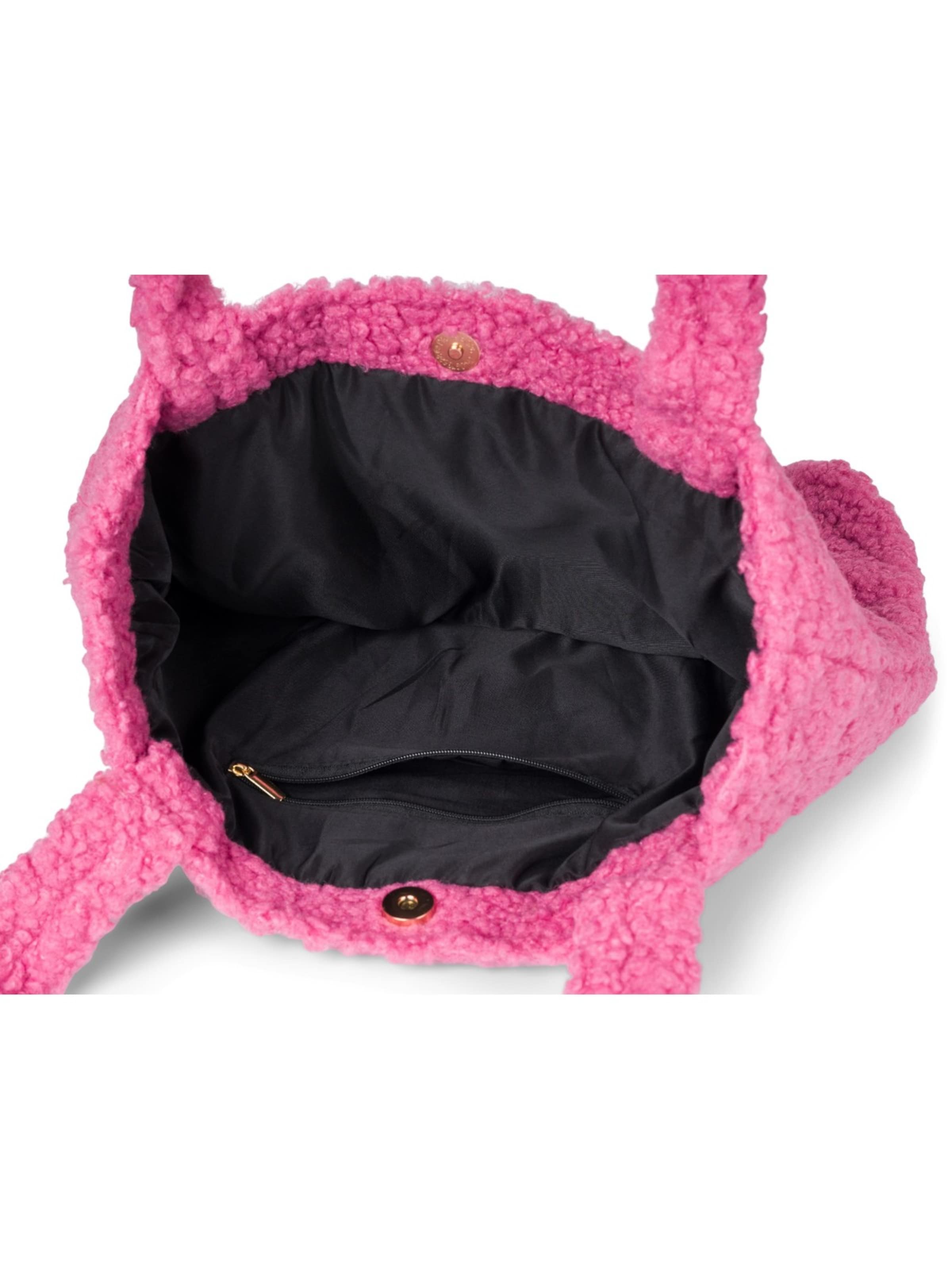 styleBREAKER Shoulder Bag 'Teddyfell Beuteltasche' in Pink
