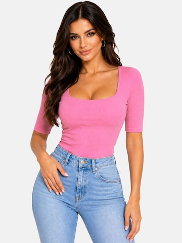 rozā PANTHEROAR T-Krekls 'Caro Neck Short Sleeve Top'