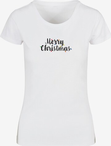 Merchcode Shirt 'Merry Christmas Lights' in Wit: voorkant