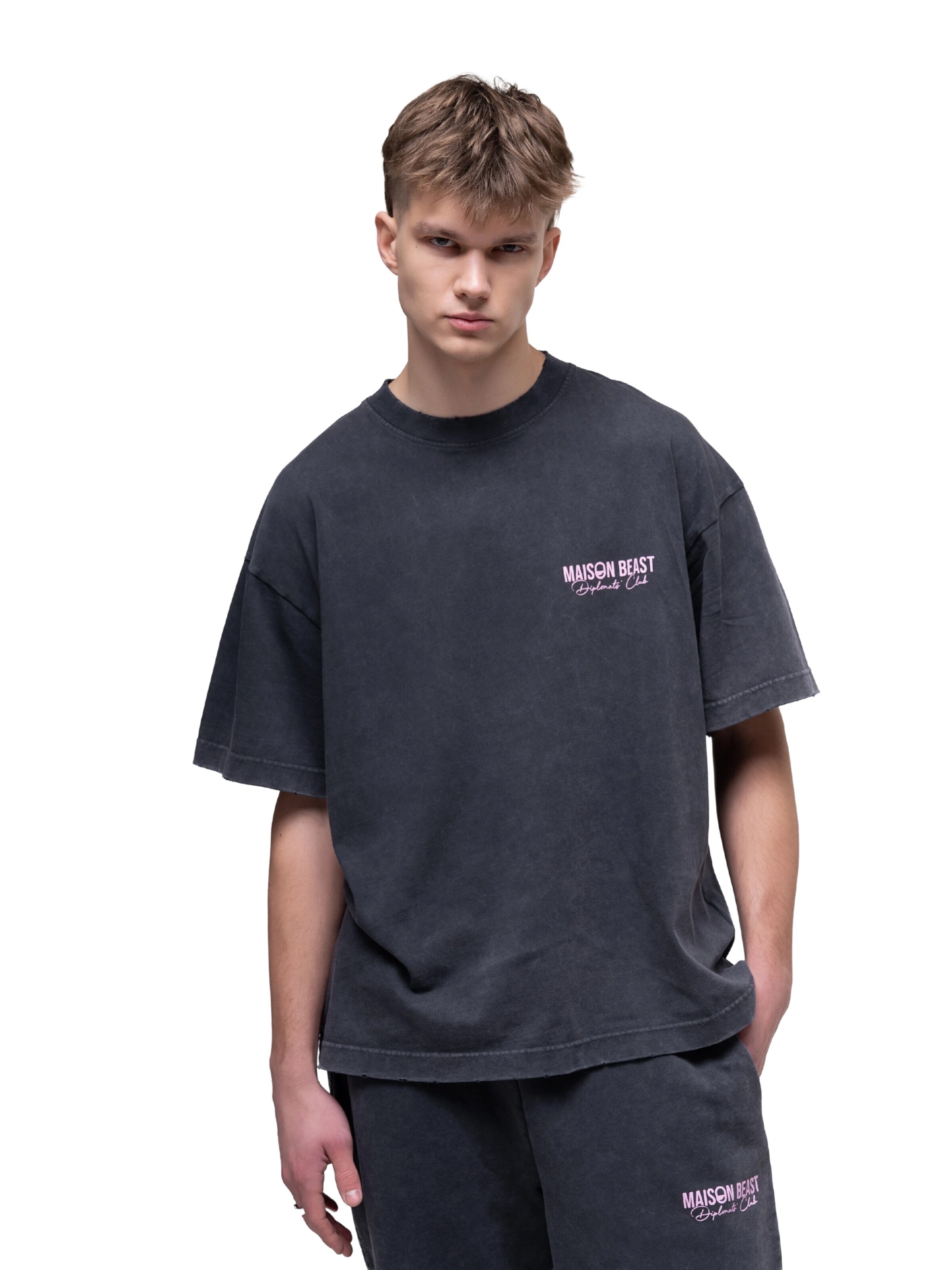 Maison Beast T-shirt 'DIPLOMATS' i grå: framsida