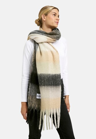 Smith&Soul Schal mit Karomuster und Fransen in Beige: Vorderseite