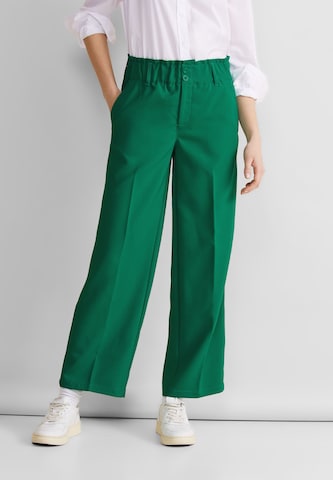 STREET ONE Wide leg Pleated Pants in Green: front