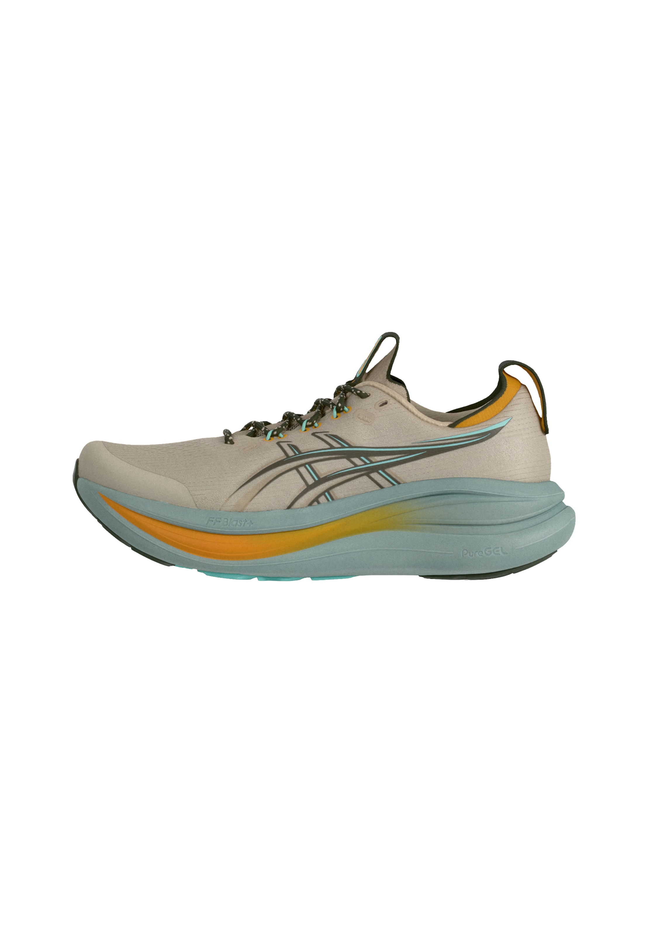 Scarpa da corsa 'GEL-NIMBUS 28 TR' in 39 ASICS di colore beige scuro / turchese / antracite / arancione, Visualizzazione prodotti