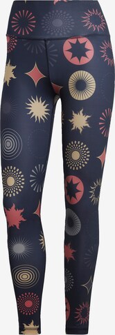 Skinny Pantaloni sport 'Optime Printed ' de la ADIDAS PERFORMANCE pe albastru: față