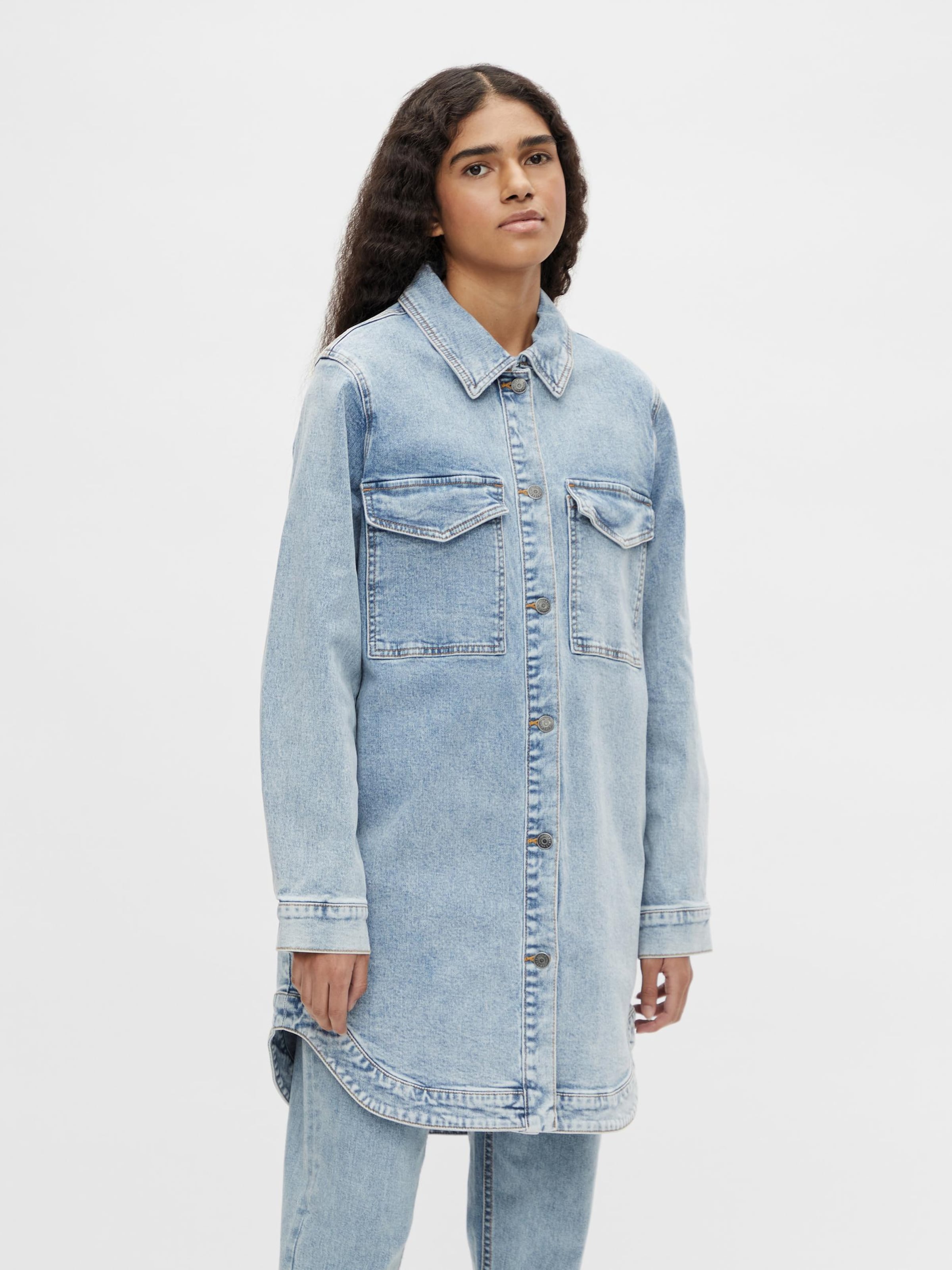 aritzia long denim jacket