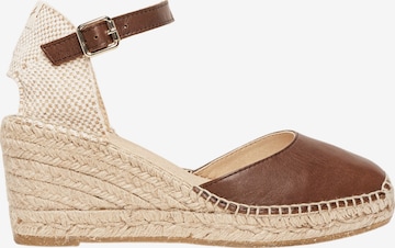 Alhamas Sandalen met riem 'Alpargata Cuña 7 cm' in Bruin: voorkant