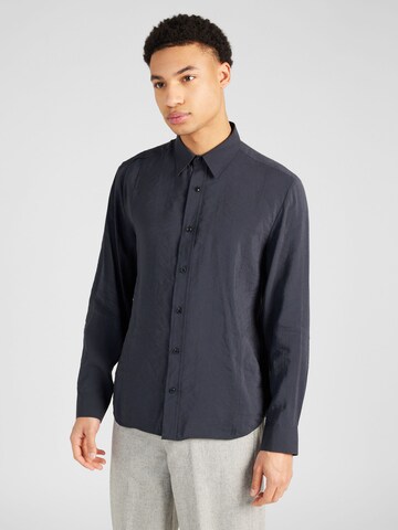 TOPMAN Regular fit Button Up Shirt in Black: front