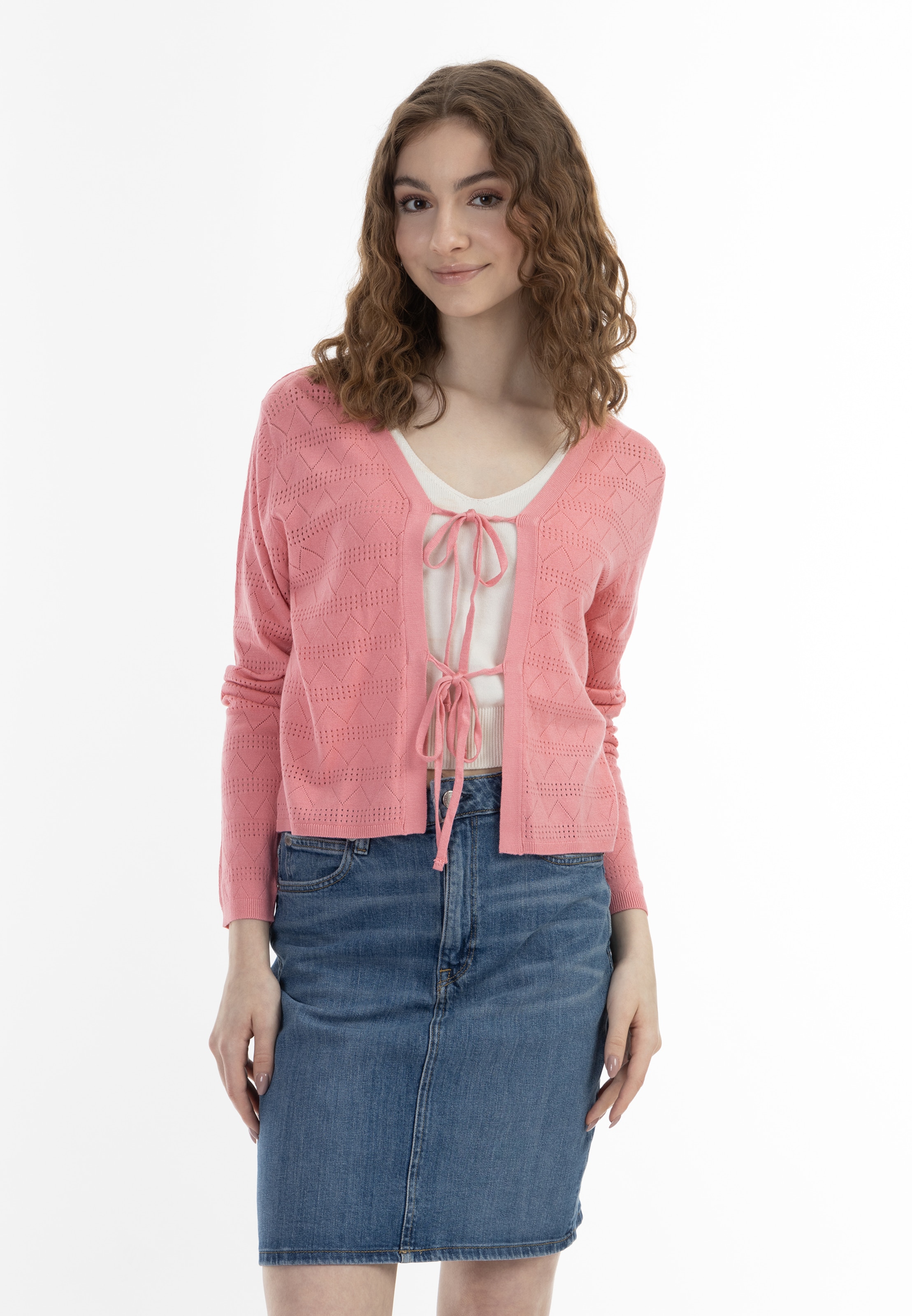 Cardigan swirly en rose : devant