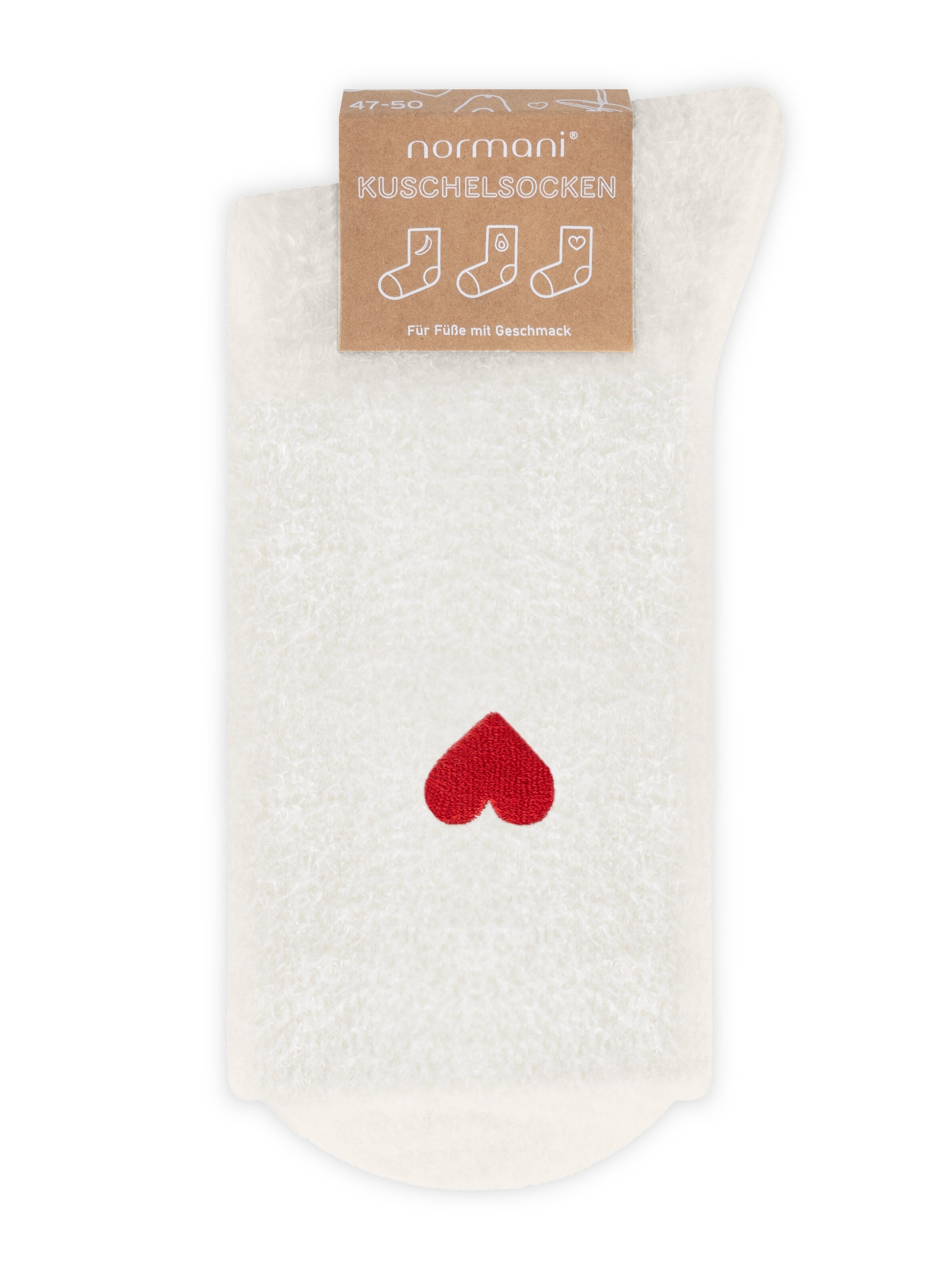 Calzino 'Kuschelsocken mit Icon Stickerei Herz Avocado Banane' di Circle Five in bianco